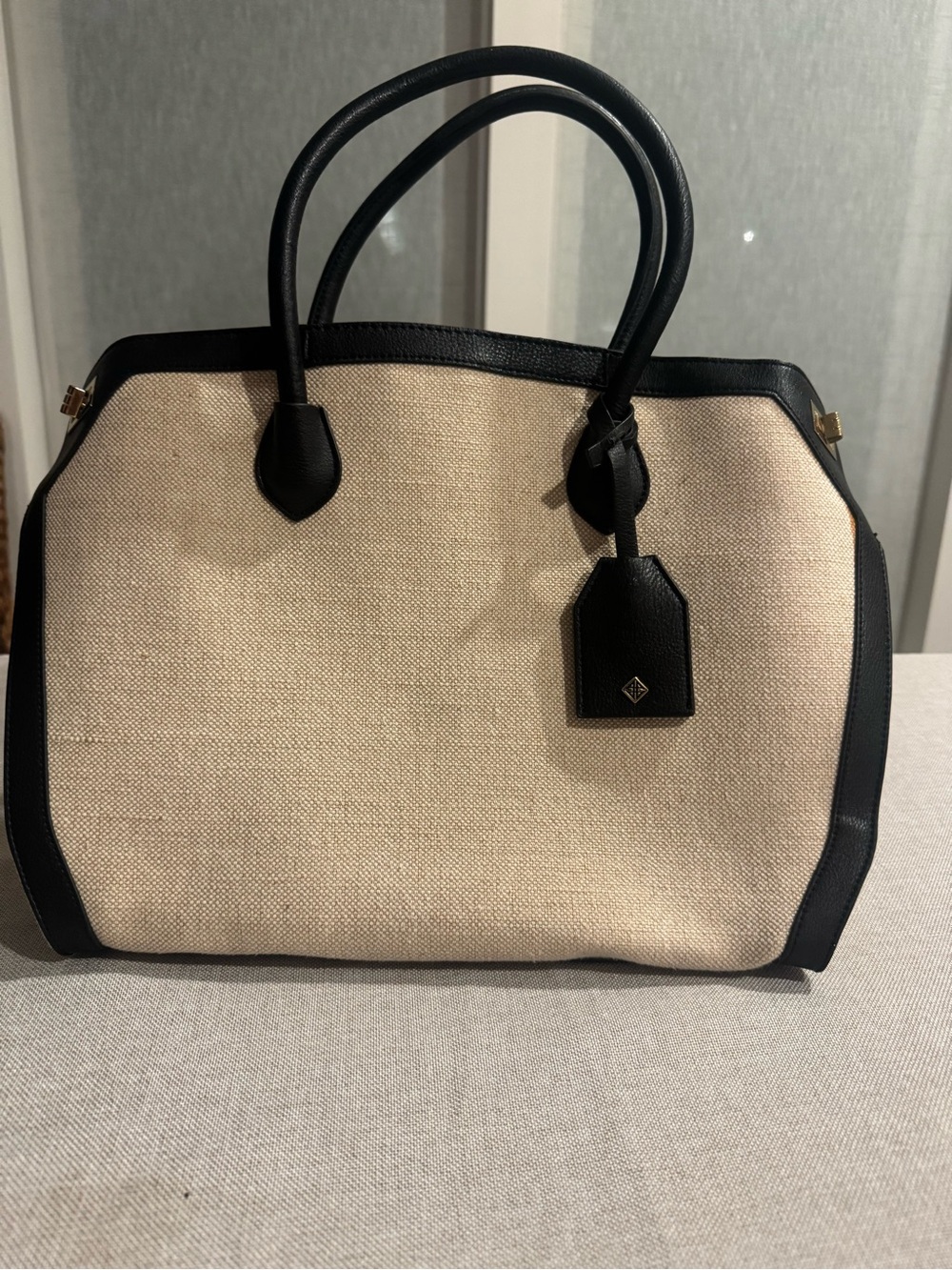 ANTONIO MELANI Beige Canvas Tote with Black Trim